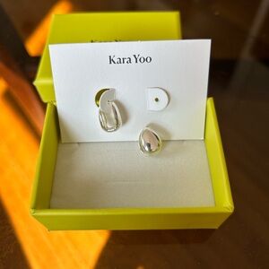 Kara Yoo Sterling Silver Almond Shaped Huggie Earring